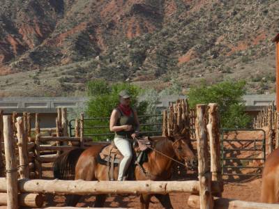 Tbna on horseback, ready to go riding