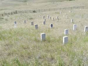 Memorial at Last Stand Hill. Custer was found near the black painted stone.